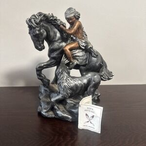 VTG Kopa Arts Inc Pewter Sculpture Cyndalized Native American Horse Indian Wolf